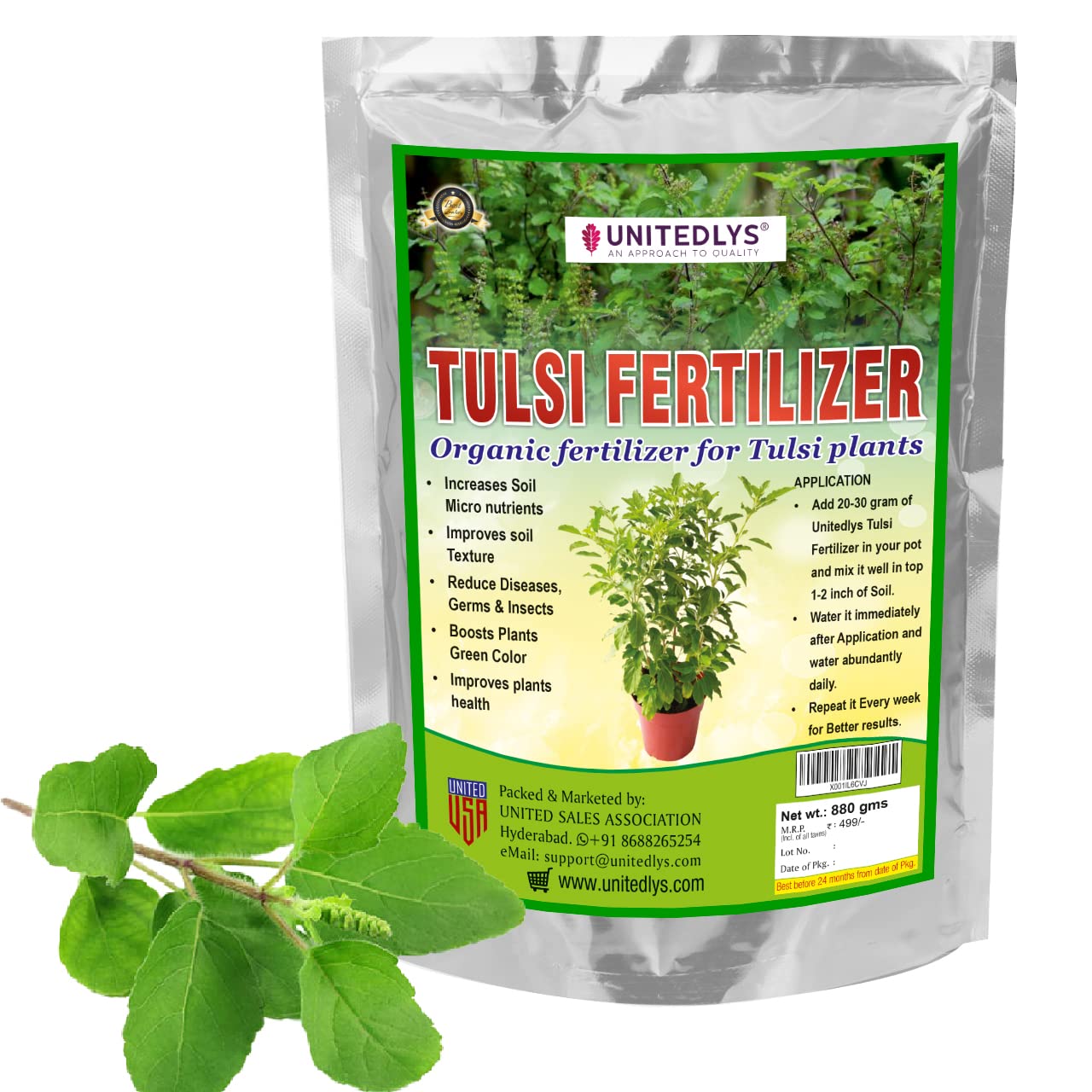 Unitedlys 100% Pure Tulsi Organic Fertilizers Powder For Plants Home Garden-Tulsi Plant Fertilizer For Pot Plants With Charged Micronutrients-880 Grams-Stumbit Gardening